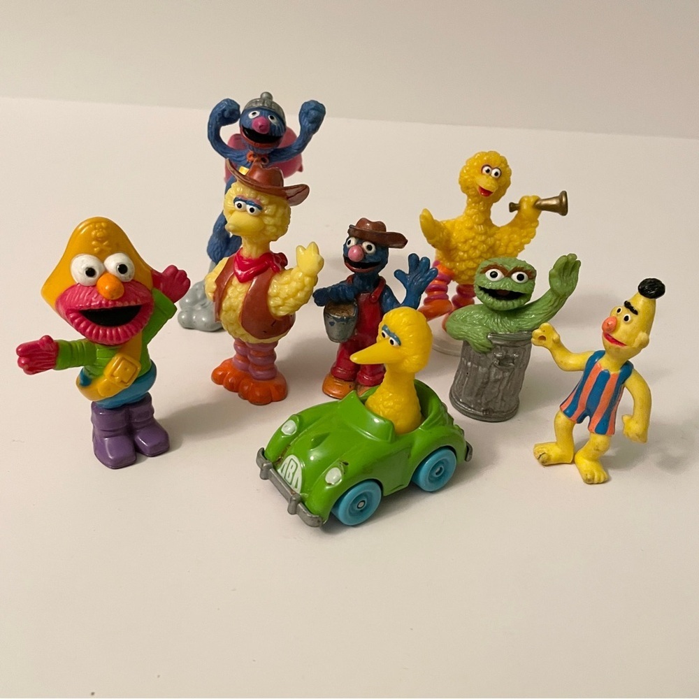 Vtg Sesame Street Figure Lot Pirate Elmo Cowboy Big Bird Grover Diecast Car